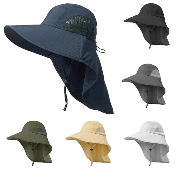 Lumtrix Wide Brim Sun Hat with Neck Flap for Men Women Summer Outdoor Breathable Fishing Hats with Strap Dark Green One Size