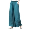 thumbnail image 1 of Lumtrix Wide Leg Linen Pants for Woman High Waisted Flowy Comfy Palazzo Pants Embroidery Graphic Work Trousers Blue XL, 1 of 6