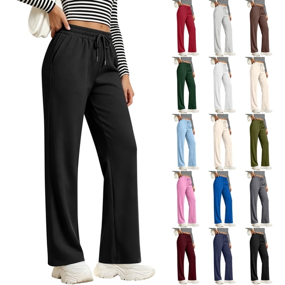 Lumtrix Wide Leg Sweatpants Women Baggy Lounge Sweat Pants with Pockets Casual High Waist Drawstring Work Athletic Joggers Army Green XL