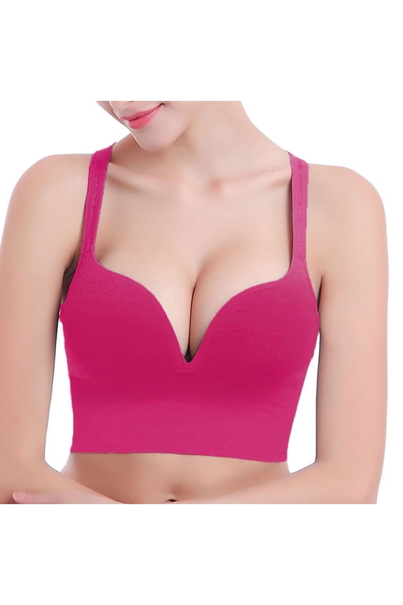 Wireless Every Bras for Women No Underwire Deep V Longline Bralettes Women with Support Hot Pink 2XL