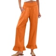 thumbnail image 1 of Lumtrix Woman Linen Ruffle Hem Pant Smocked Elastic High Waist Crop Pants Spring Summer Baggy Trousers with Pockets Saffron S, 1 of 7