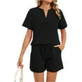 thumbnail image 1 of Lumtrix Women 2 Piece V Neck Matching Lounge Sets Clothing Spring Short Sleeve Shirt And Shorts 2026 Summer Airport Outfit Black XL, 1 of 8