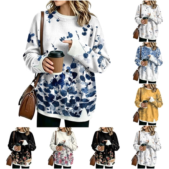 Drop Fit Lumtrix Women Crewneck Sweatshirts Long Sleeve Loose Fit Floral Fall ...