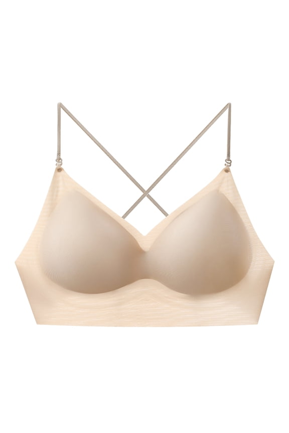 Women Cross Back Bra Padded Seamless No Underwire Deep V Neck Thin Straps Bralettes Complexion 36