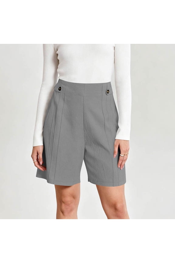 Women Dress Shorts Comfy Elastic Waist Shorts Summer Pull On Short Cotton Linen Berduma Shorts Dark Gray L