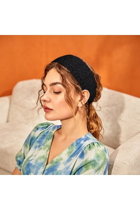 Women Floral Headband Crochet Knit Vintage Hair Bands Bobo Tie Pattern Harf Scarf Black One Size