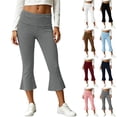 thumbnail image 1 of Lumtrix Women Fold Over Capri Pants Mid Rise Foldover Yoga Leggings Knee Length Cropped Flared Bell Bottom Capris White XL, 1 of 9