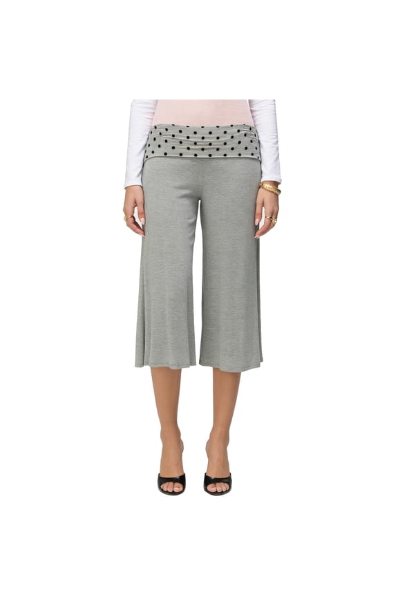Women Fold Over Gaucho Pants Flowy Low Rise Wide Leg Capris Yoga Culottes Casual Lounge Cropped Foldover Bottoms White S