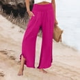 thumbnail image 1 of Lumtrix Women High Smocked Waisted Wide Leg Cropped Palazzo Pants with Pockets Cute Ruffle Boho Flowy Beach Pant with Pockets Hot Pink S, 1 of 7