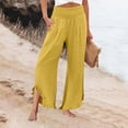 thumbnail image 1 of Lumtrix Women High Smocked Waisted Wide Leg Cropped Palazzo Pants with Pockets Cute Ruffle Boho Flowy Beach Pant with Pockets Yellow M, 1 of 7