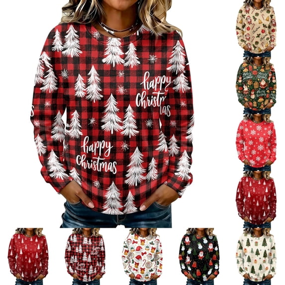 Matching Family Tree Lumtrix Women Merry Christmas Tops Casual Lightweight Long Sleeve ...