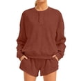thumbnail image 1 of Lumtrix Women'S 2 Piece Lounge Sets Crew Neck Oversized Sweatshirts Sweat Shorts With Pockets Matching Tracksuit Set Trebdy Casual Outfits Brown 2XL, 1 of 6