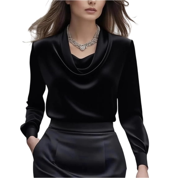 Lumtrix Women'S Dressy Business Casual Silk Blouses Cowl Neck Long Sleeve Satin Work Office Shirts Tops 2026 Black M