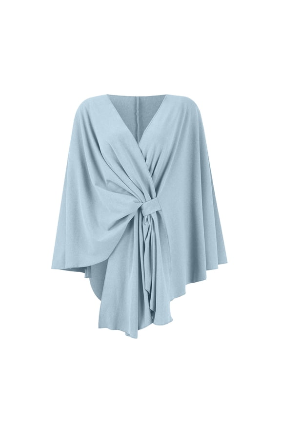 Women'S Elegant Shawl Wraps Soft Open Front Poncho Sweater Casual Comfort For Spring Fall Winter Light Blue One Size