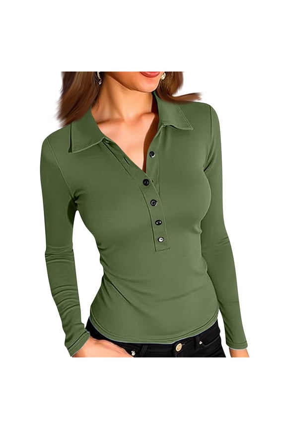 Women'S Long Sleeve Business Casual Tops Collared V Neck Work Blouse 2026 Fall Summer Button Sim Fitted Blouse Army Green XL