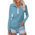 thumbnail image 1 of Lumtrix Women'S Long Sleeve Shirts Quarter Zip Pullover Collared V Neck Tops Summer Fall Blouses Sky Blue 2XL, 1 of 7