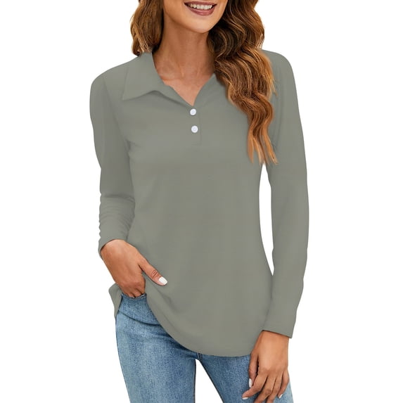 Lumtrix Women'S Polo Shirts Long Sleeve Collared T Shirt Golf Shirt Business Casual Tee Casual Tops Button Down Light Gray XL