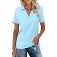 thumbnail image 1 of Lumtrix Women'S Polo Shirts Short Sleeve V Neck Business Casual Tops Collared Golf Work Top Summer Tees Sky Blue 3XL, 1 of 4