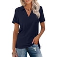 thumbnail image 1 of Lumtrix Women'S Polo Shirts Short Sleeve V Neck Summer Tops Business Casual Collared Shirts Loose Fit Tees Navy L, 1 of 4