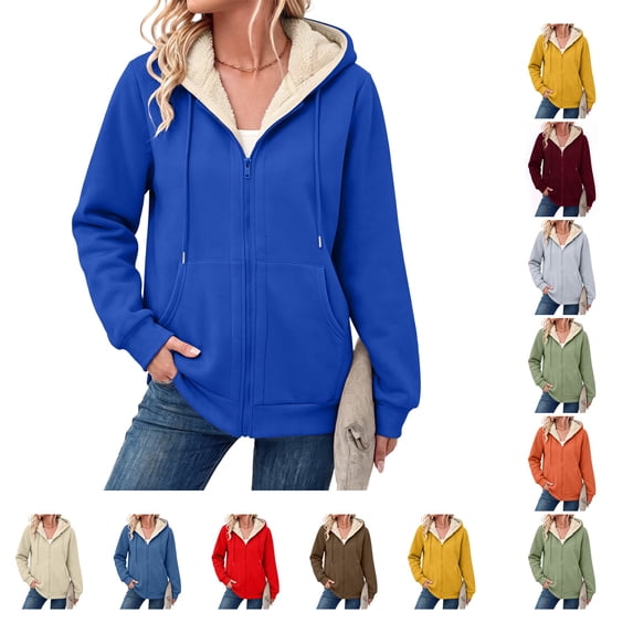 Lumtrix Women'S Sherpa Lined Full Zip Hoodie Warm Fleece Hooded Sweatshirt Casual Trendy Winter Thick Coat With Pocket Royal Blue XL
