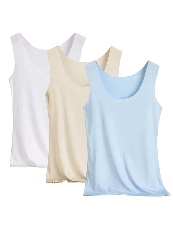 3 Pack Summer Tank Tops For Women 2026 Ice Silk Athletic Round Neck Camisole Workout Top Casual Basic Seamless Sleeveless Undershirts Light Blue M