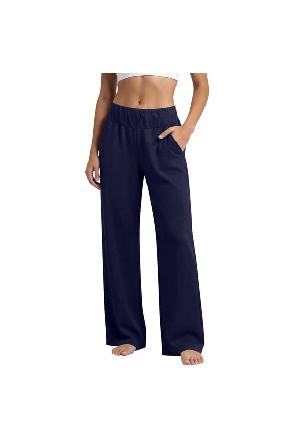 Women'S Soft Mini Flared Pants With Pockets High Waist Athletic Pull-On Casual Lightweight Workout Lounge Yoga Pants Navy M