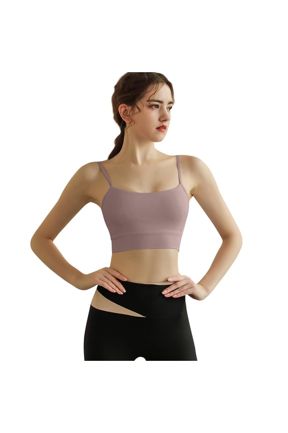 Women'S Strappy Stretch Sports Bra Longline Bras Yoga Tank Top Fitness Bralette Workout Camisole Crop Tops For Teen Girl Khaki 34