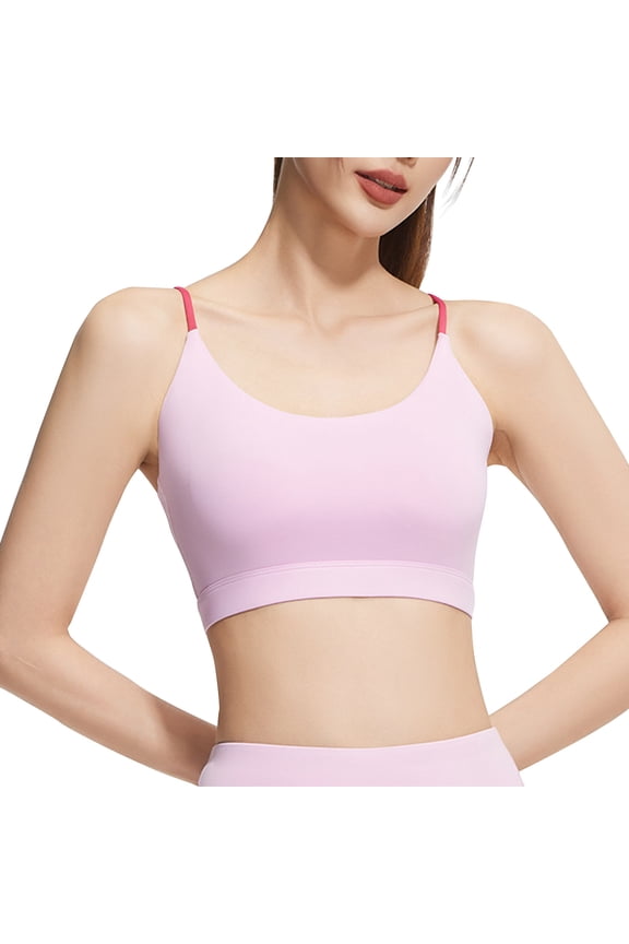 Women'S Strappy Stretch Sports Bras Longline Thin Straps Yoga Tank Top Fitness Bra Workout Camisoles Crop Tops For Teen Girl Pink 3XL