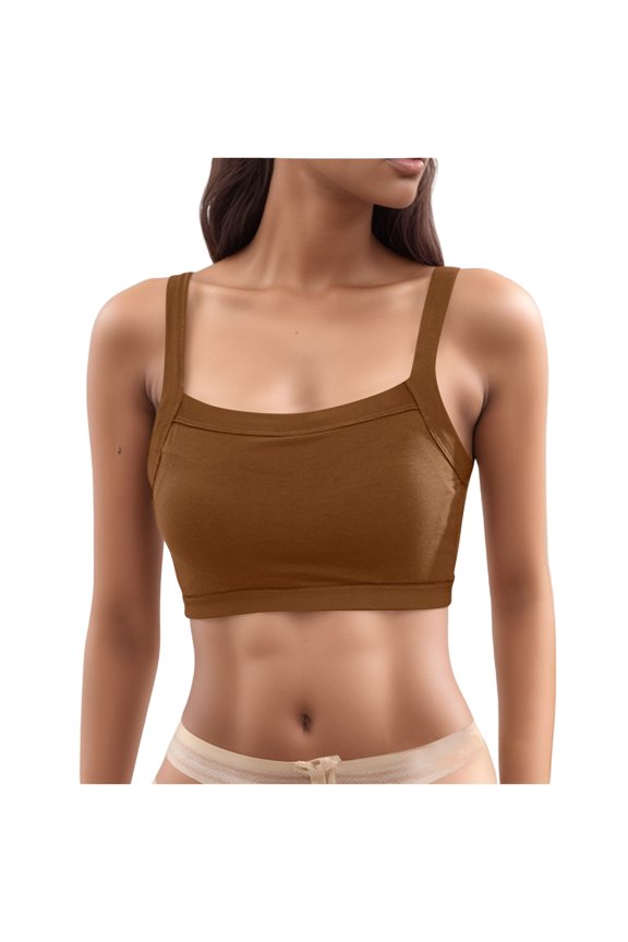 Women'S Stretch Sports Bra Longline Yoga Wireless Comfortable Seamless Sleep Yoga Tank Fitness Bra Workout Camisole Crop Tops Brown M