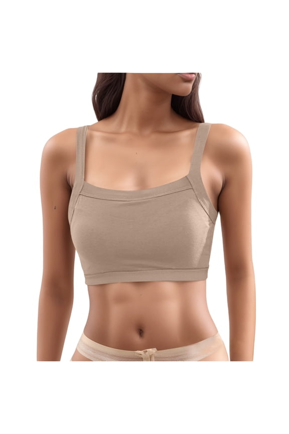 Women'S Stretch Sports Bra Longline Yoga Wireless Comfortable Seamless Sleep Yoga Tank Fitness Bra Workout Camisole Crop Tops Khaki L