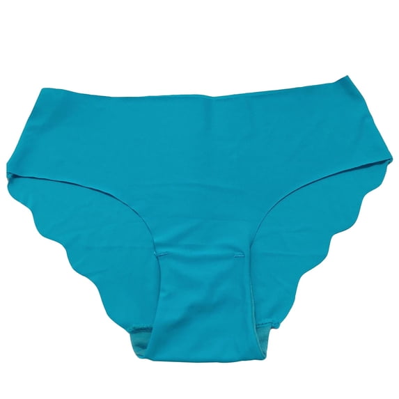 Lumtrix Women Seamless Underwear Scalloped No Show Low Rise Bikini Panties Breathable Solid Color Briefs Blue L