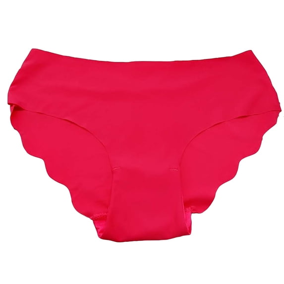 Lumtrix Women Seamless Underwear Scalloped No Show Low Rise Bikini Panties Breathable Solid Color Briefs Hot Pink L