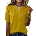thumbnail image 1 of Lumtrix Women Short Sleeve Sweater 2026 Spring Summer Trendy Henley Tops V Neck Loose Fit Dressy Casual Work Pullove Earthy Yellow M, 1 of 4