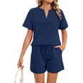 thumbnail image 1 of Lumtrix Women Summer Two Piece Lounge Sets V Neck Top Matching Shorts Pajama Set 2026 Spring Casual Outfits Beach Vacation Clothes Navy 2XL, 1 of 8