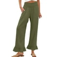 thumbnail image 1 of Lumtrix Women Wide Leg Palazzo Pants Smocked High Waisted Ruffle Hem Cotton Linen Summer Pants With Pockets Army Green 2XL, 1 of 6