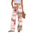 thumbnail image 1 of Lumtrix Women Wide Leg Pants Xmas Xmas Santa Print Elastic Waist Straight Leg Pants Christmas Eve Party Trousers with Pocket Pink 2XL, 1 of 7