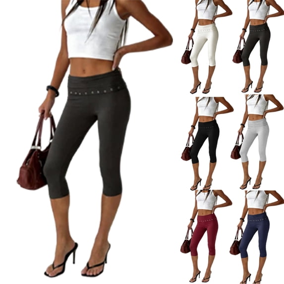 Lumtrix Women Y2k Low Rise Capris Button Foldover Capri Leggings Split Skinny Cropped Pants Going Out Capris Yoga Pants White XL
