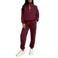 thumbnail image 1 of Lumtrix Women's 2 Piece Outfits Sweatsuit Casual Lapel Half Zip Sweatshirts Fall Sweatpant With Pockets Tracksuit Travel Lounge Set Wine L, 1 of 3