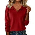 thumbnail image 1 of Lumtrix Women's 2026 V Neck Sweater Long Sleeve Fashion Knitted Pullover Fall Sweaters Tops Loose Collared Shirt Wine XL, 1 of 5