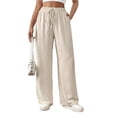 thumbnail image 1 of Lumtrix Women's Baggy Straight Wide Leg Pants Drawstring High Waisted Casual Long Trousers with Pockets Beige L, 1 of 5