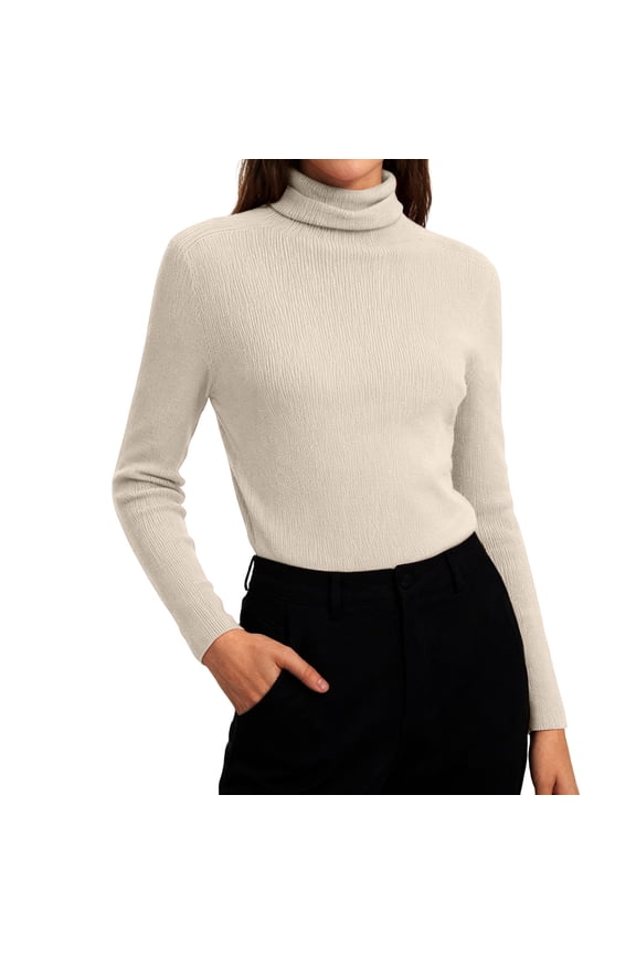 Women's Basic Long Sleeve Shirts Mock Turtle Neck Soft Winter Slim Fit Underwear Tops 2026 Spring Knit Pollover Beige S
