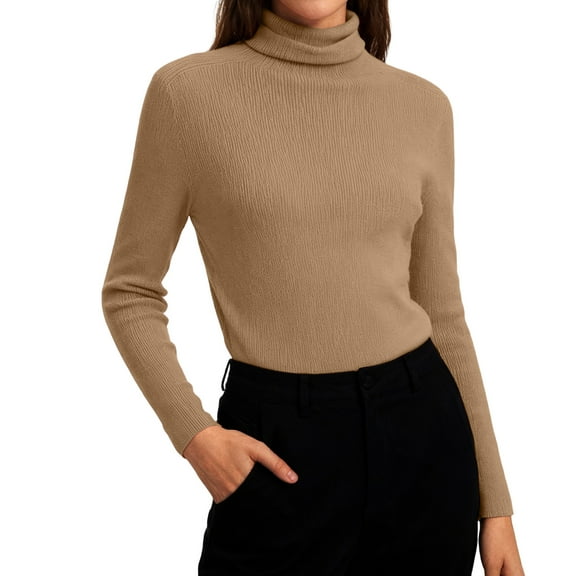 Lumtrix Women's Basic Long Sleeve Shirts Mock Turtle Neck Soft Winter Slim Fit Underwear Tops 2026 Spring Knit Pollover Camel M