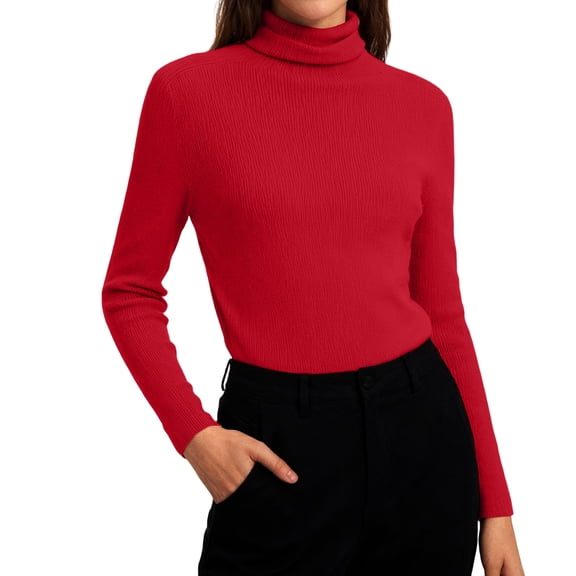 Lumtrix Women's Basic Long Sleeve Shirts Mock Turtle Neck Soft Winter Slim Fit Underwear Tops 2026 Spring Knit Pollover Red XL