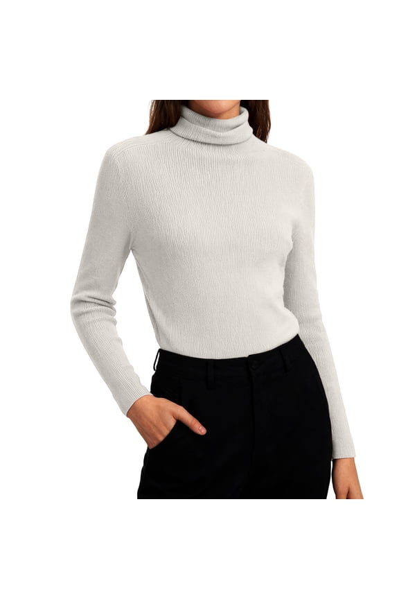 Women's Basic Long Sleeve Shirts Mock Turtle Neck Soft Winter Slim Fit Underwear Tops 2026 Spring Knit Pollover White M