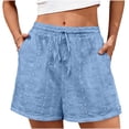 thumbnail image 1 of Lumtrix Women's Boho Eyelet Short Summer Vacation Wide Leg Drawstring Elastic waist Shorts with Pockets Sky Blue XL, 1 of 7