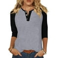 thumbnail image 1 of Lumtrix Women's Casual 3/4 Sleeve T Shirts Button Down V-neck Tunic Blouses Color Block Basic Tee Tops Loose fit Summer Shirt Gray L, 1 of 4