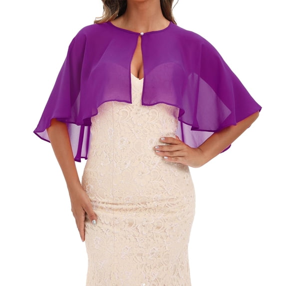 Lumtrix Women's Chiffon Shawl Wraps Shrug for Evening Dress Wedding Cape Bolero Flapper Party Cover Up Purple One Size
