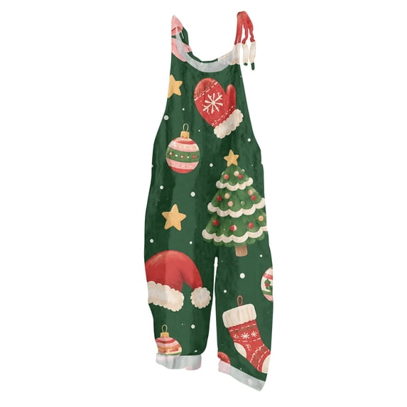 Lumtrix Women's Christmas Jumpsuits Spaghetti Strap Holiday Overalls Xmas Tree Print Wide Leg Rompers Pant with Pocket Green 3XL