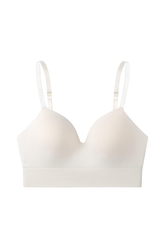 Women's Deep V Wireless Push Up Bra No Underwire Supportive Padded Longline Bralette Complexion 38