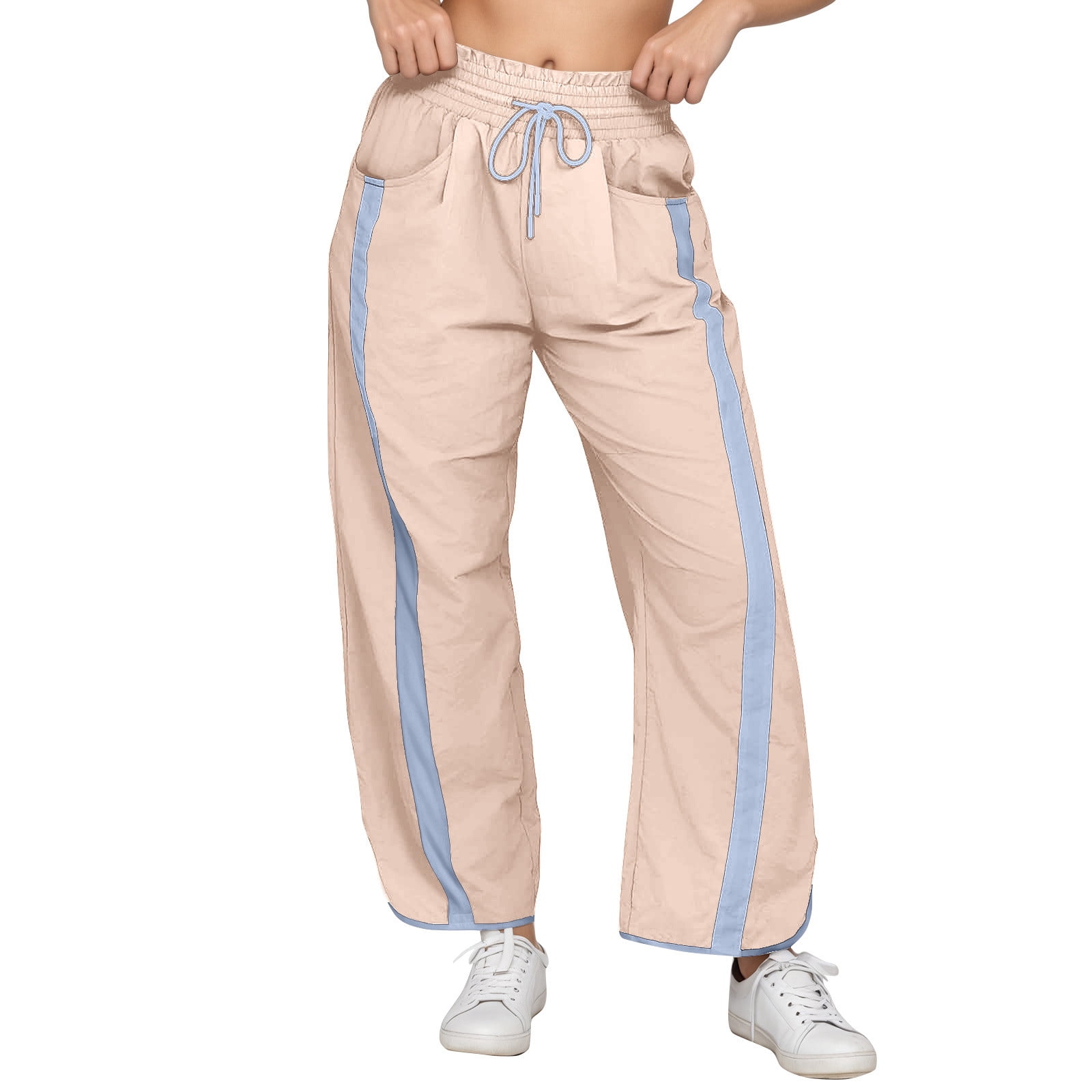 Lumtrix Women's High Waist Wide Leg Ttack Pants Striped Elastic Waist ...